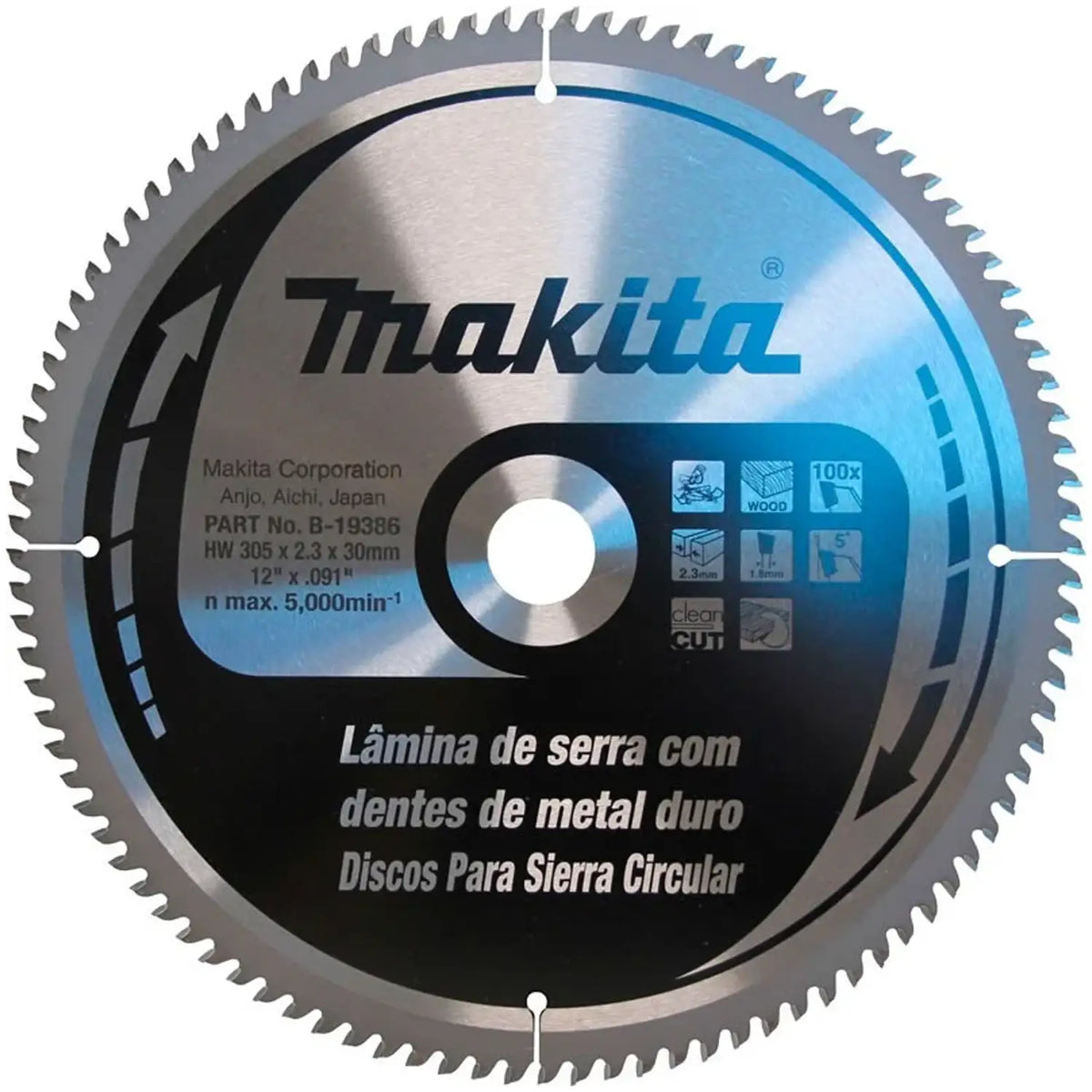 Disco Sierra Para Madera Makita 305mm 30mm 100t B-19386 Negro