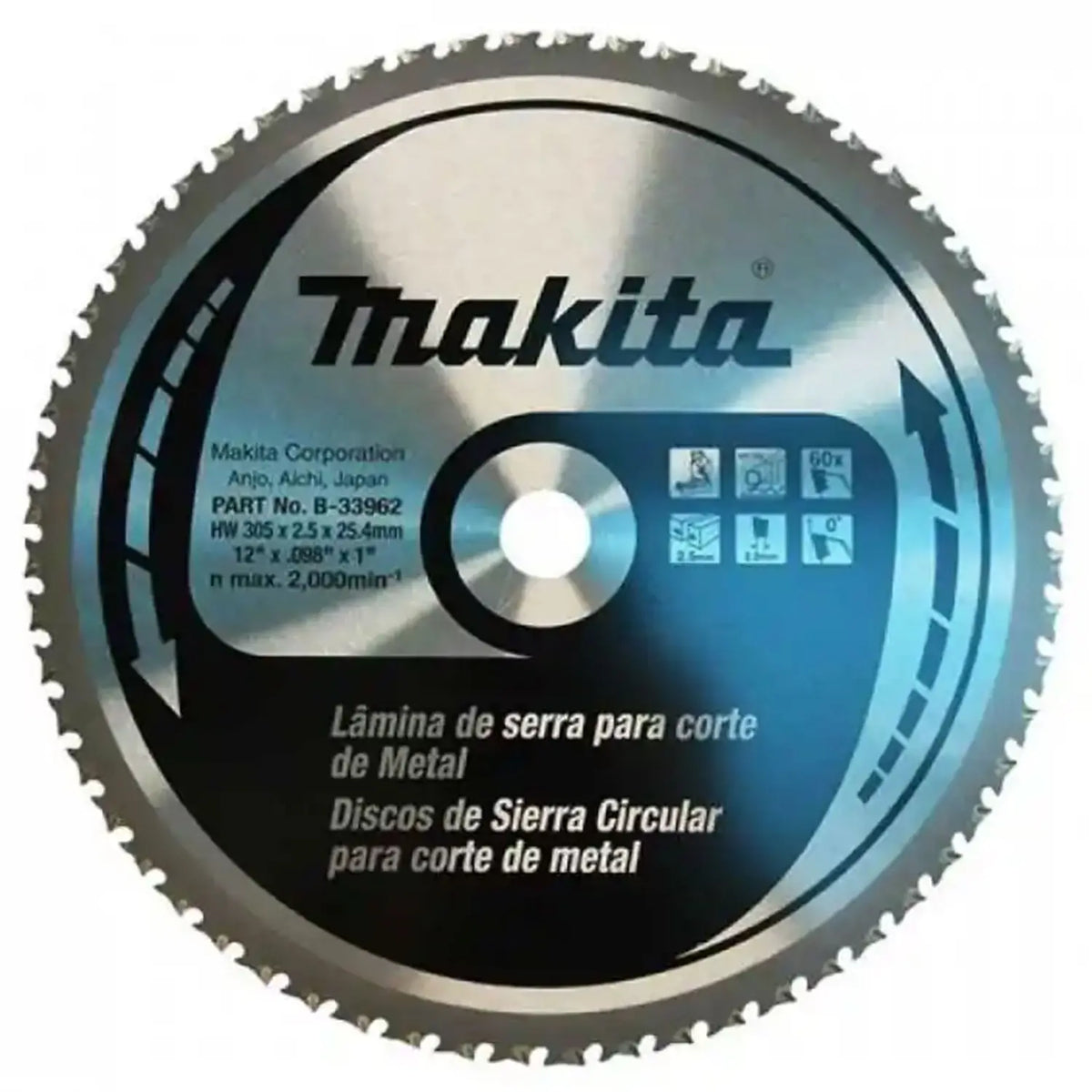 Disco Sierra 12 (305 X 25.4 X 2.4mm X 60dte) Para Lc B-3396 Plateado