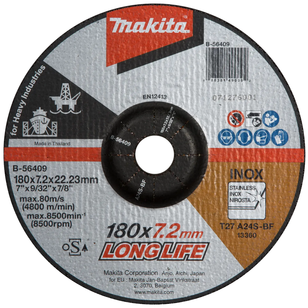 Disco Desbaste Metal/inox 180x7.2mm Long Life Makita B-56409 Negro