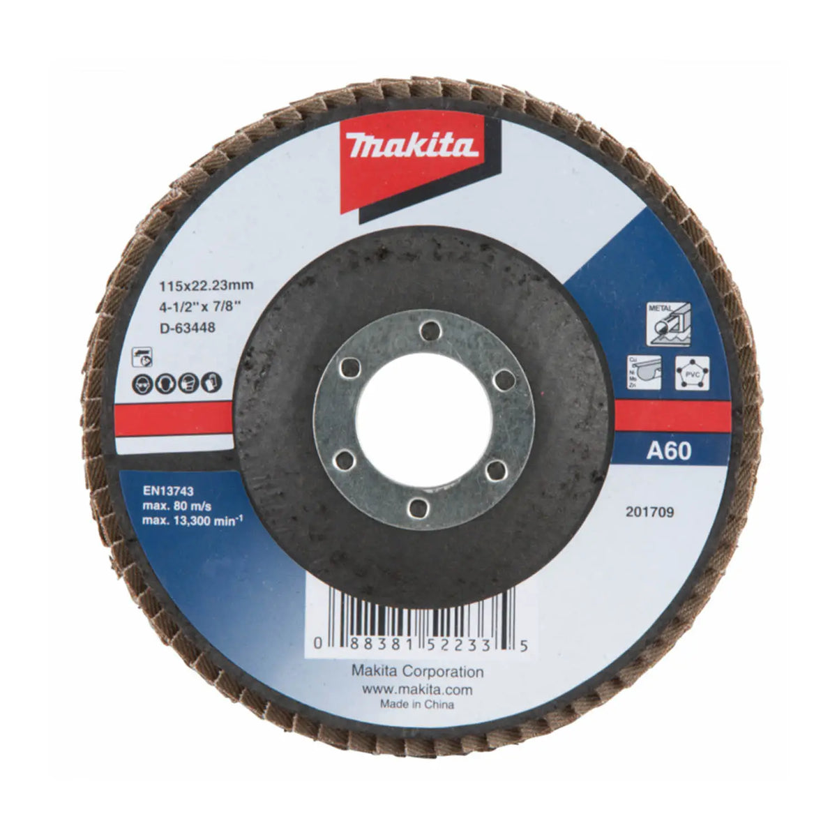 Disco Traslapado Metal 4-1/2' Gr60 Óx. Alum. Makita D-63448 Bordó