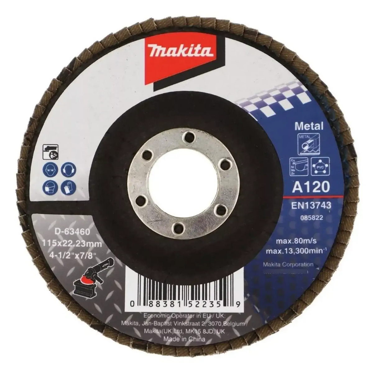 Disco Traslapado Metal 4-1/2' Gr120 Óx. Alum. Makita D-63460 Marrón Claro