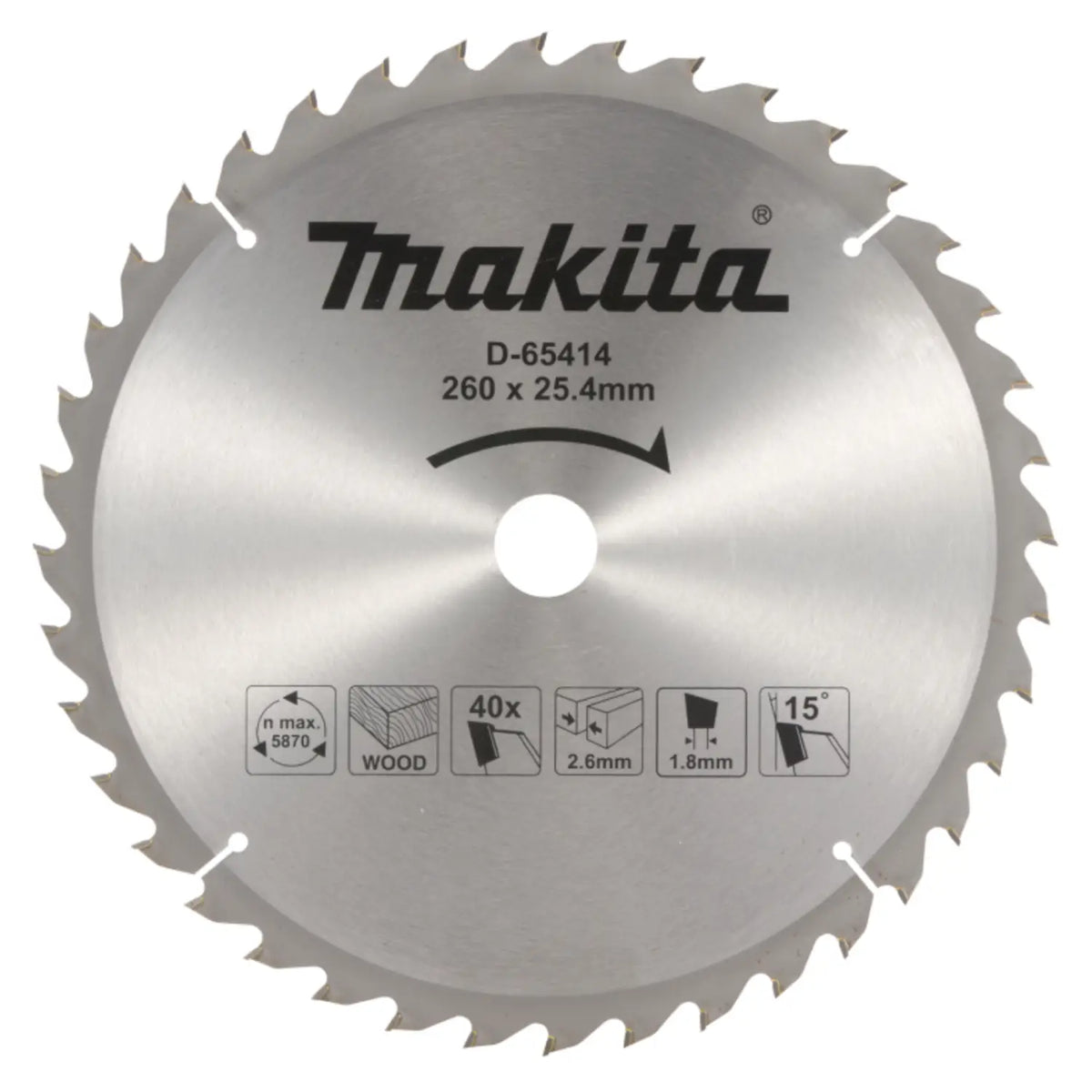Disco De Sierra Tct 260 X 25 40 T Para Madera Makita D-65414 Plateado