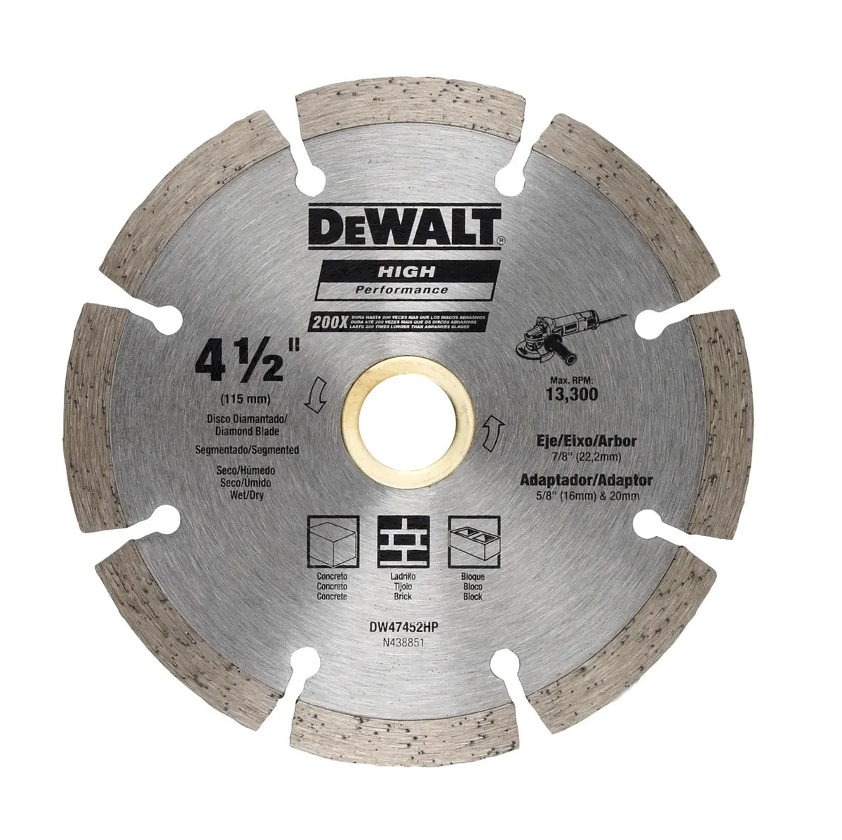Disco Diamantado Segmentado 4 1/2 Dewalt Dw47452hp Plateado