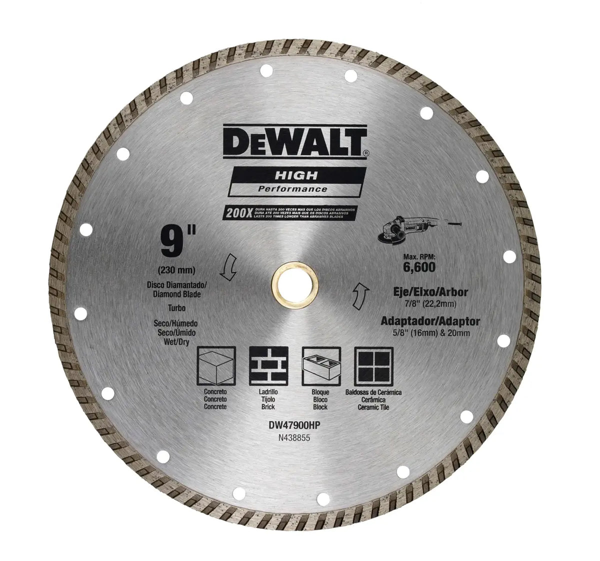 Disco Diamantado Segmentado 9'' Dewalt Dw47900hp Plateado