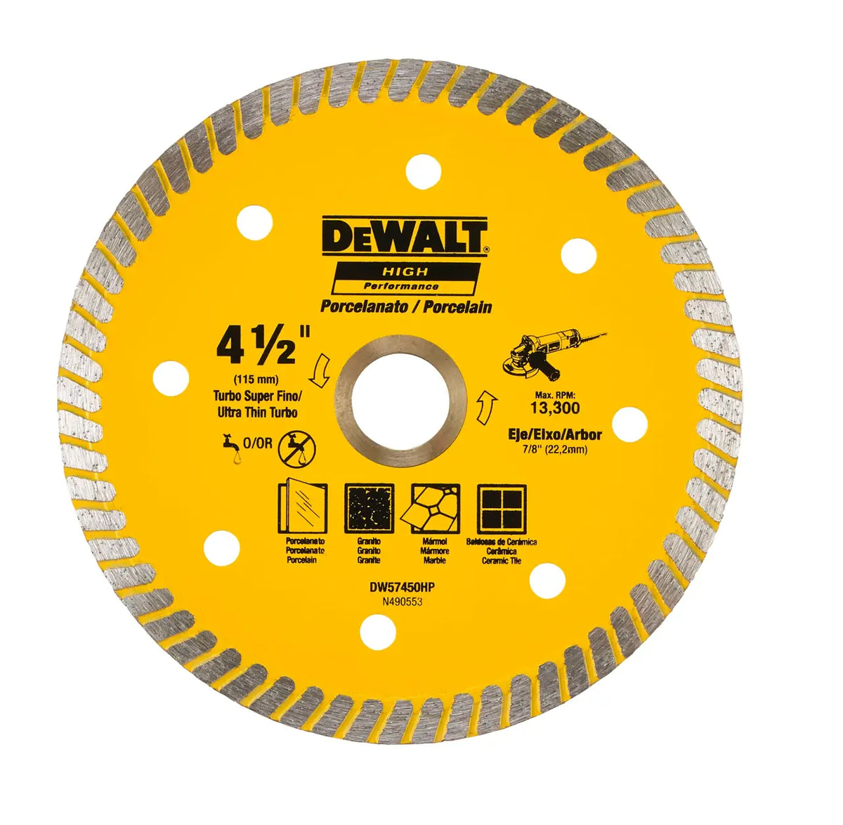 Disco Diamantado Ranurado Ultrafino 4-1/2' Dewalt Dw57450hp Amarillo