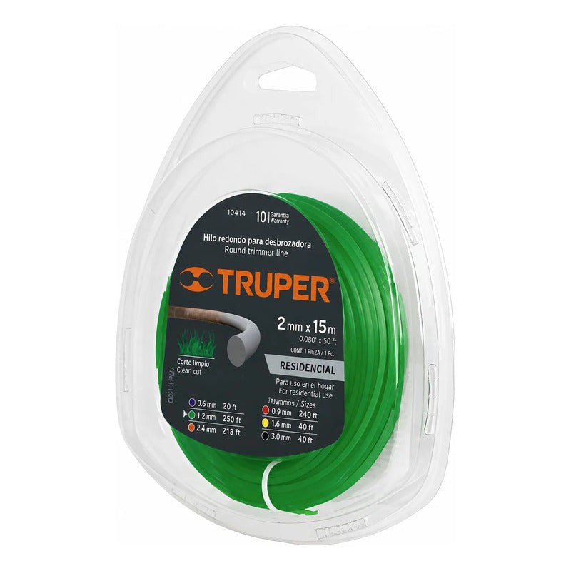 Hilo Redondo P/desbrozadora 2mm X 15m Truper 17606 Verde