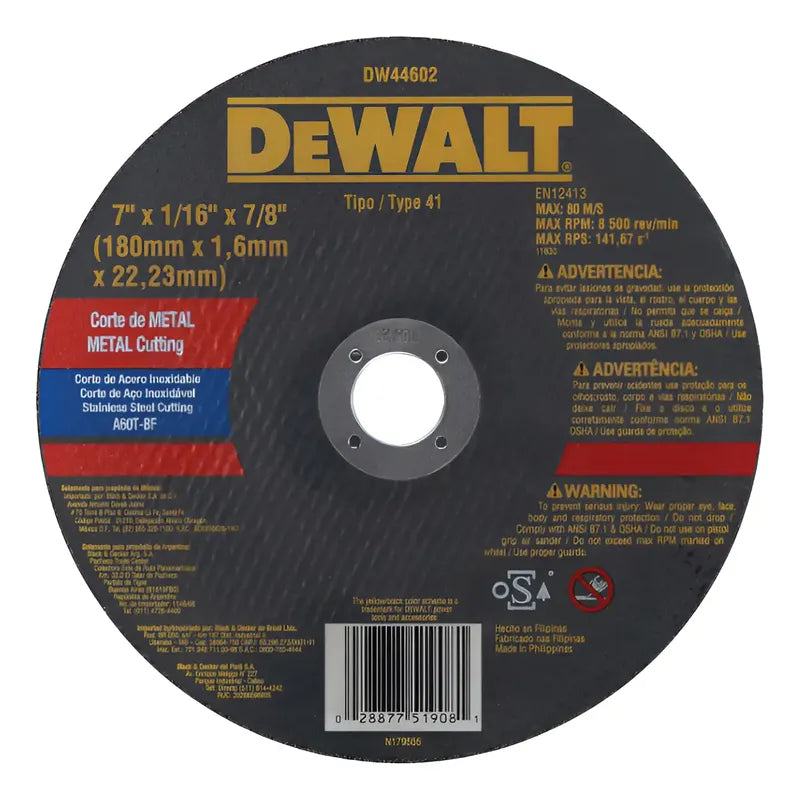 Pack 5 Disco Corte Metal 7  X 1/16'' X 7/8'' Dw44602 Dewalt Negro