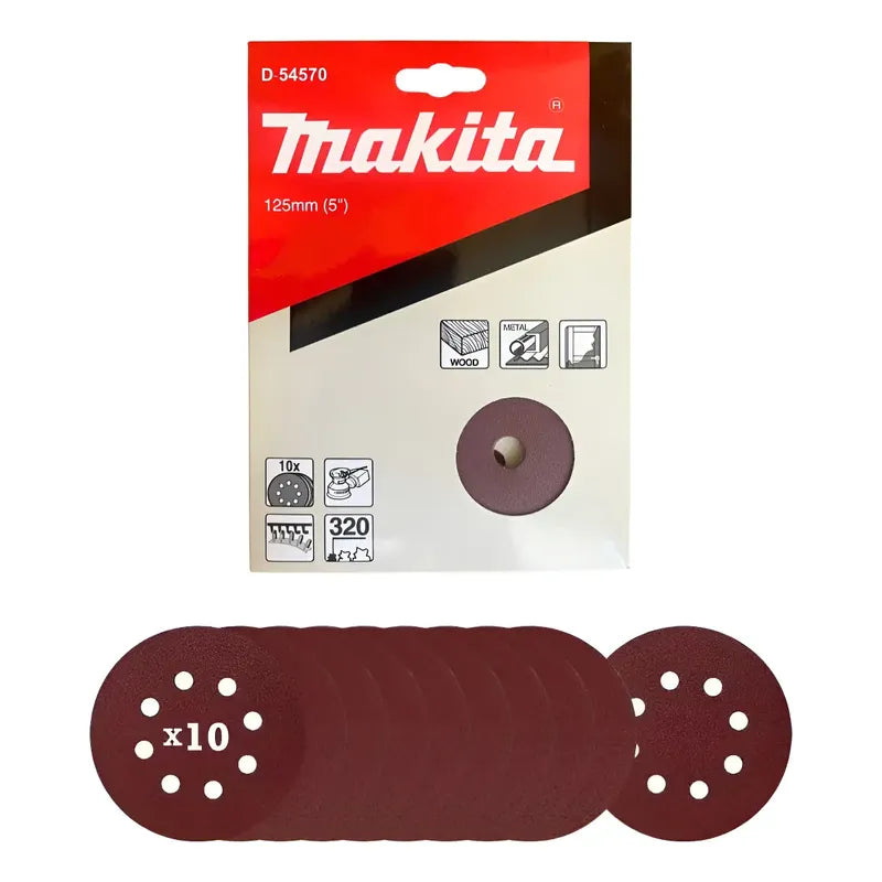 10 Discos Lija Velcro 125mm Grano 320 Makita D-54570