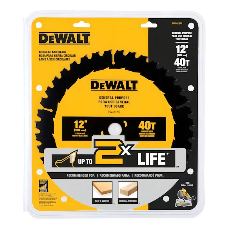 Disco De Sierra 12'' Madera 40 Dientes Dewalt Dwa11240 Negro Y Amarillo