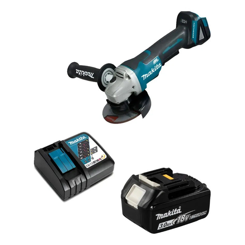 Esmeril Angular 4-1/2'' 18 Volt + Batería 3ah Makita Dga458 Azul Petróleo 50 Hz / 60hz
