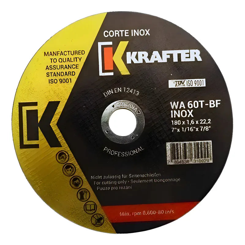Set 5 Discos De Corte Inox 7 Fino 1.6mm Krafter Negro