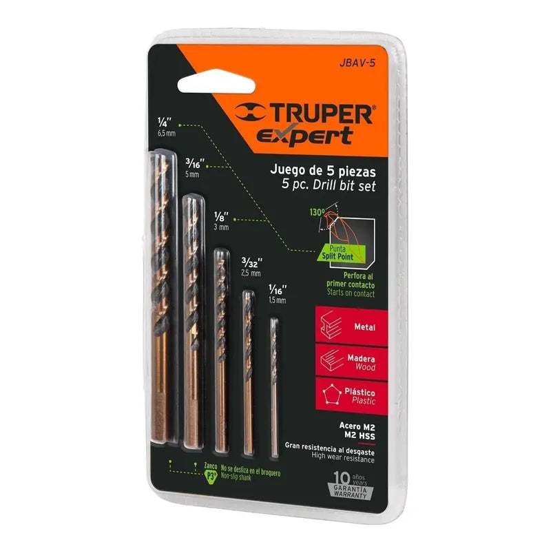 Juego De 5 Brocas P/madera-metal-plastico Truper Expert