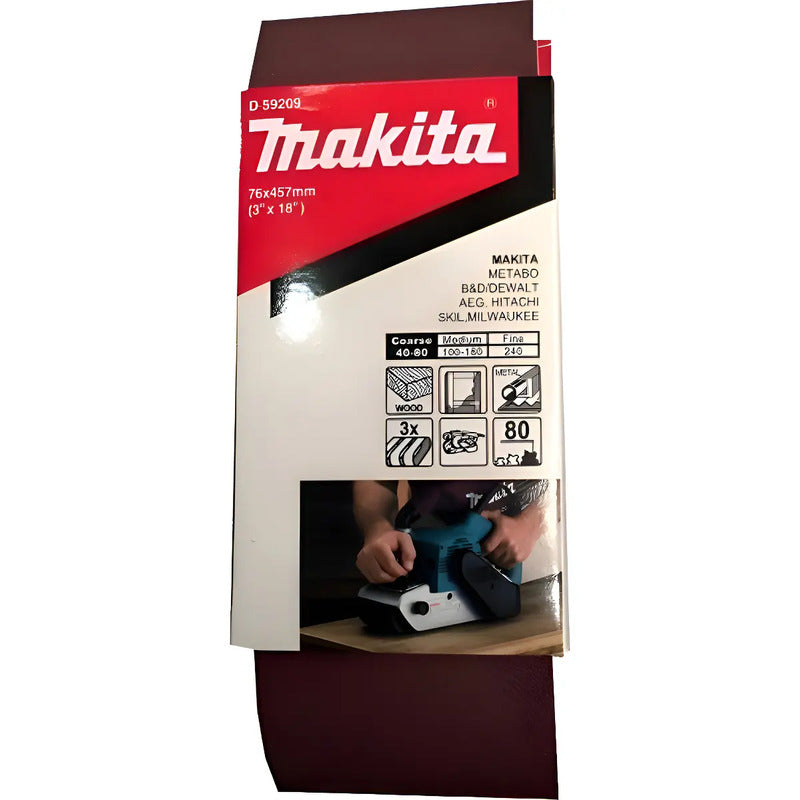 Pack 3 Lijas De Banda 3''x18'' Grano 80 Makita D-59209 80