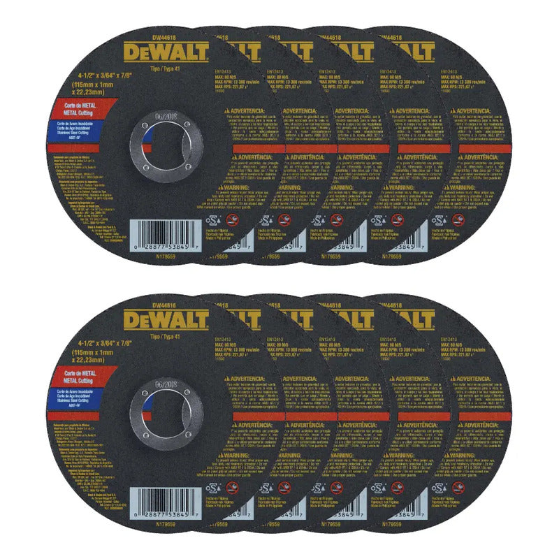 Pack 10 Disco Corte Metal 115mm 4 1/2 X 1 Mm Dewalt-dw44618 Negro