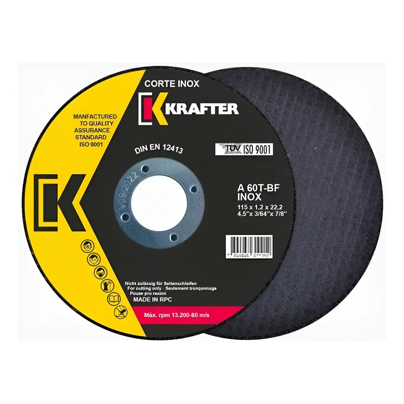 Set 5 Discos De Corte Metal 4.5' 3 Mm Krafter Negro