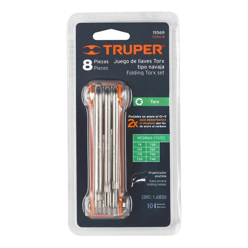 Juego De 8 Llaves Torx Tipo Navaja, Cuerpo De Lámina, Truper