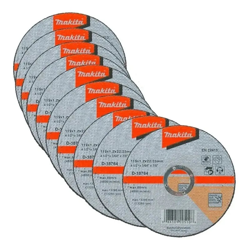 Set 10 Discos Corte Makita D-18764 115mm X 1,2mm Inox