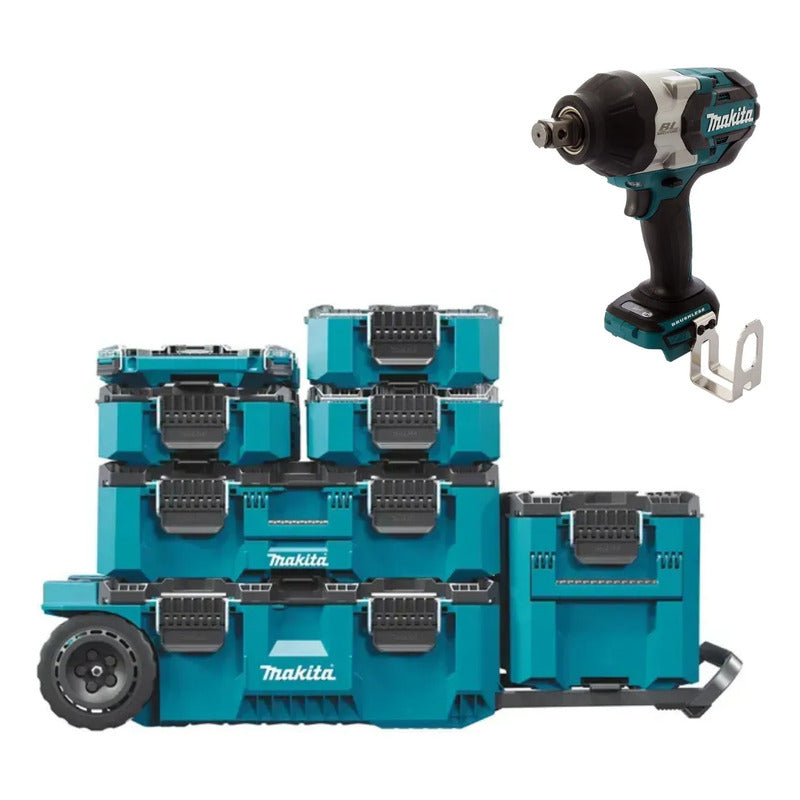 Pack 7 Cajas Maktrak + Llave Impacto 3/4'' 18v Makita Turquesa 18