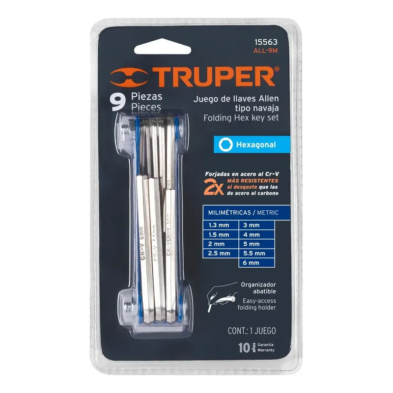 Juego 9 Llaves Allen Tipo Navaja Milimétricas - Truper Plateado