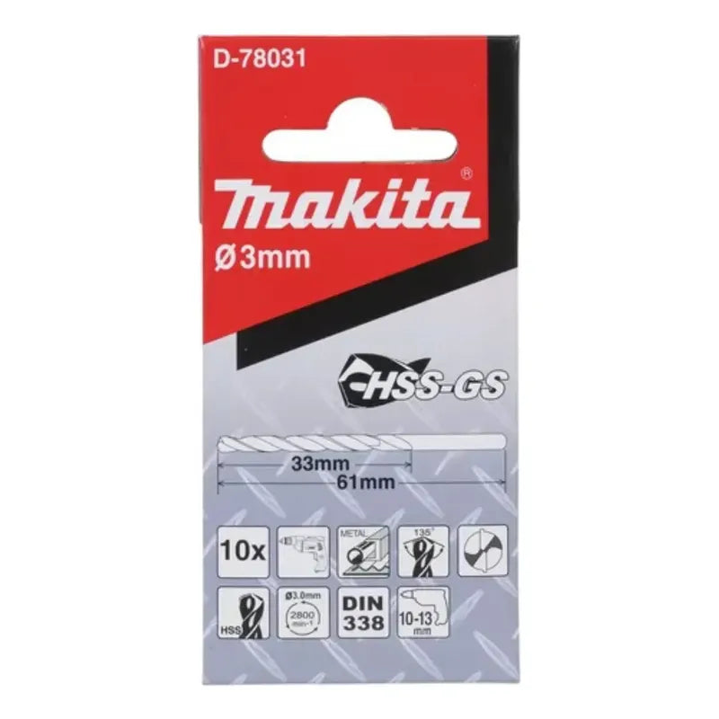 Set 10 Brocas Hss-gs P/metal 3.0x61mm Makita D-78031