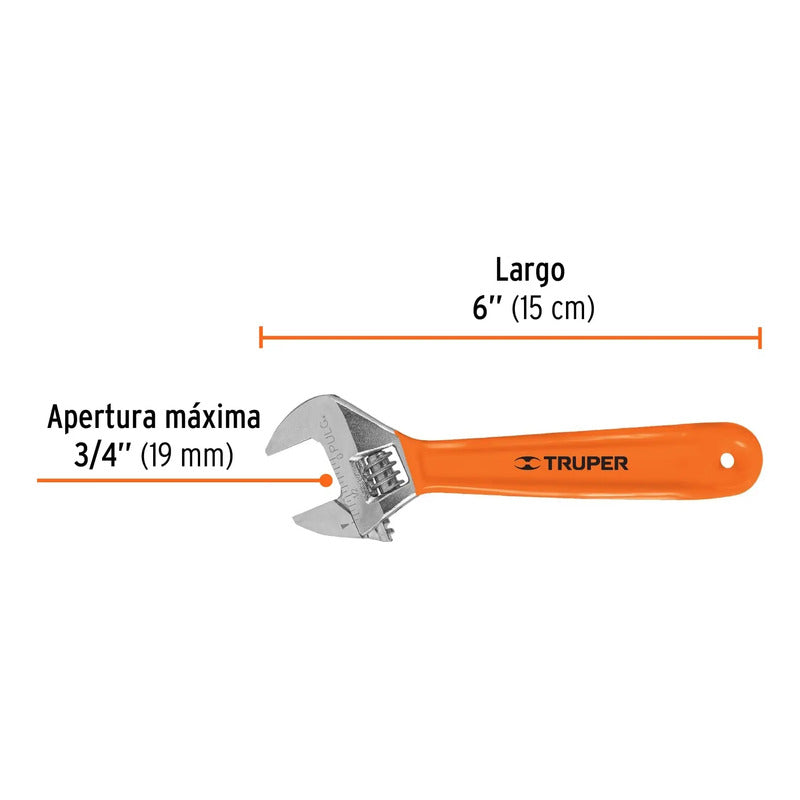 Llave Ajustable 6 Pulgadas Mango Pvc Francesa Truper 15509