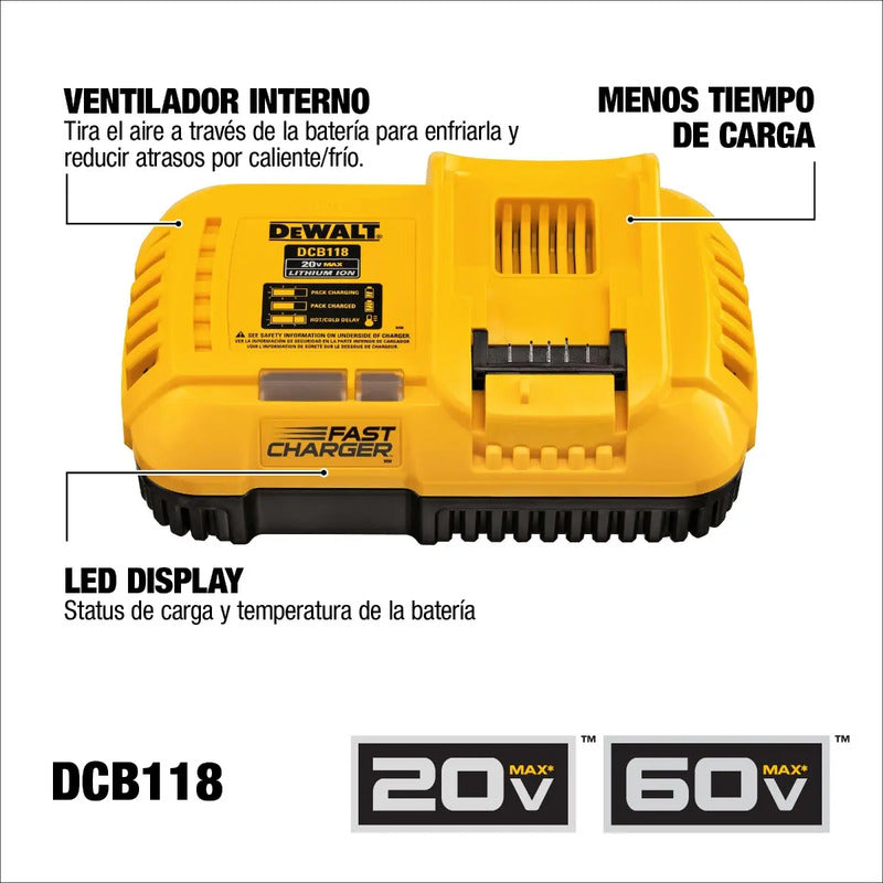 Cargador Flexvolt Litio Ion 20v-60v Dewalt Dcb118-b2