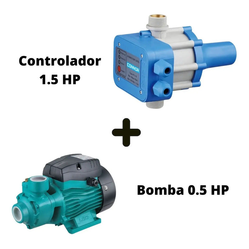 Bomba Agua Periferica Leo Apm37 0.5 Hp + Controlador 1.5 Hp  Celeste