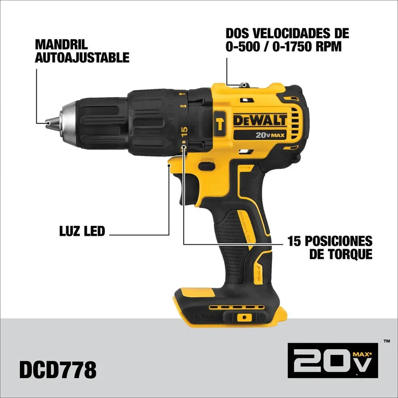 Pack Taladro Percutor + Atornillador Impacto Xr 20v Dewalt Amarillo