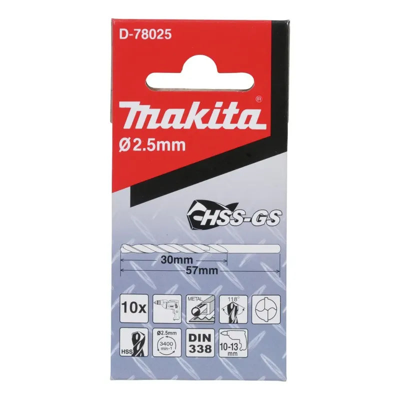 Set 10 Brocas Hss-gs P/metal 2.5x57mm Makita D-78025