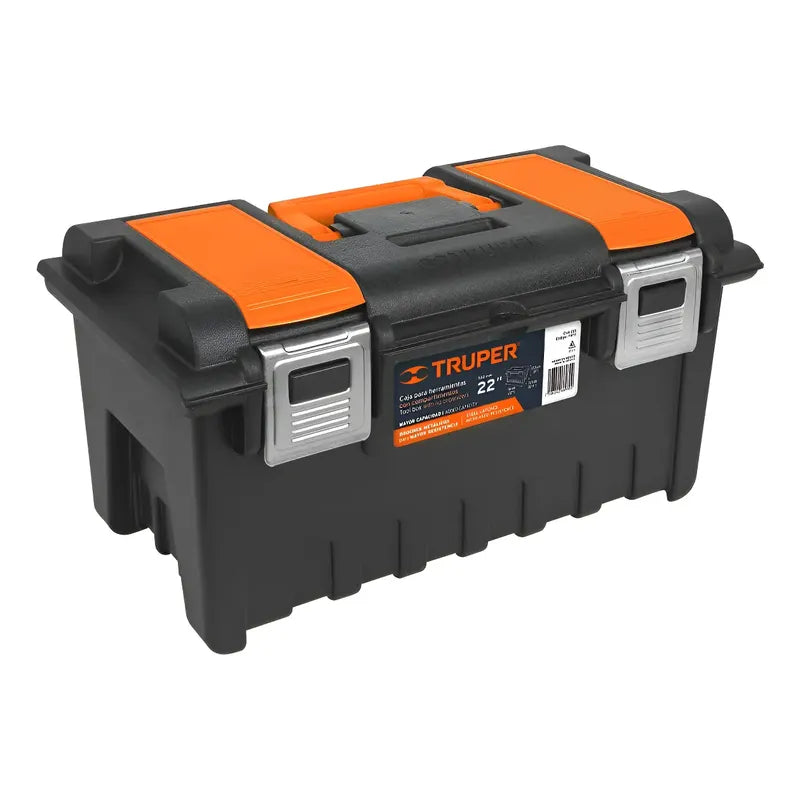 Caja Plástica 22 PuLG (56 Cm) Con Broche Metálico, Truper  Naranja