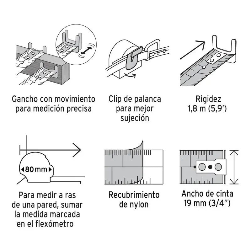 Huincha De Medir Truper 5m X 19mm Autobloqueo - Profesional