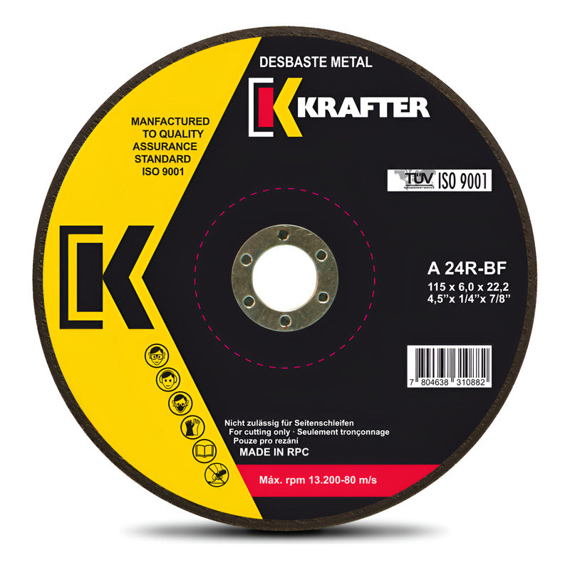 Set 5 Discos De Desbaste Metal 4.5' 6 Mm Krafter Negro