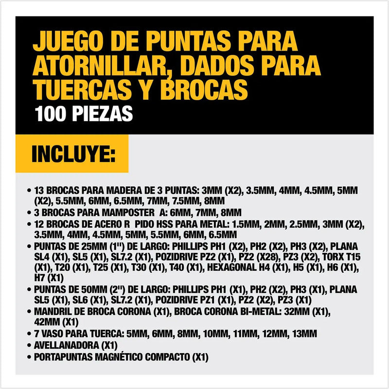 Set 100 Piezas Para Taladrar Y Atornillar Dewalt Dt71563-qz