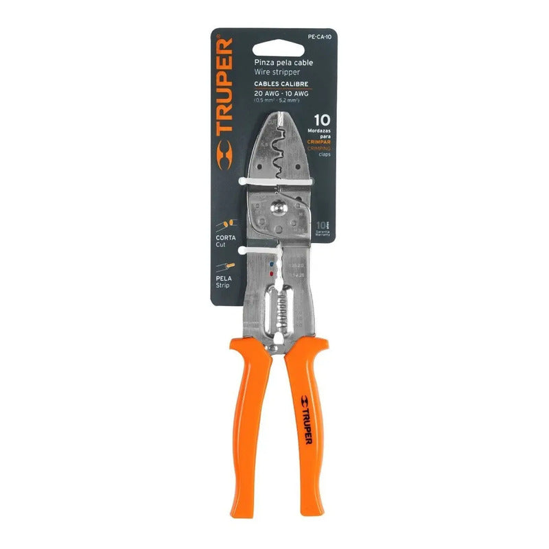 Pinza Pelacables 10'' 20-10 Awg Corte Crimpado 17358 Truper