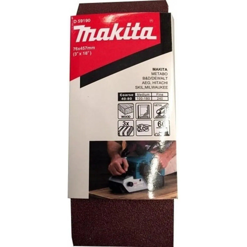 Pack 3 Lijas De Banda 3''x18'' (76x457mm) - Makita Cantidad De Granos 120