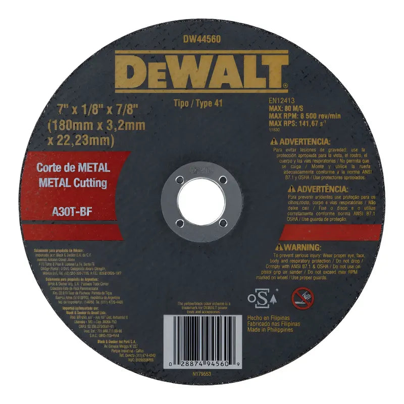 Pack 5 Discos De Corte Metal 7''x3x22,23mm - Dewalt Negro