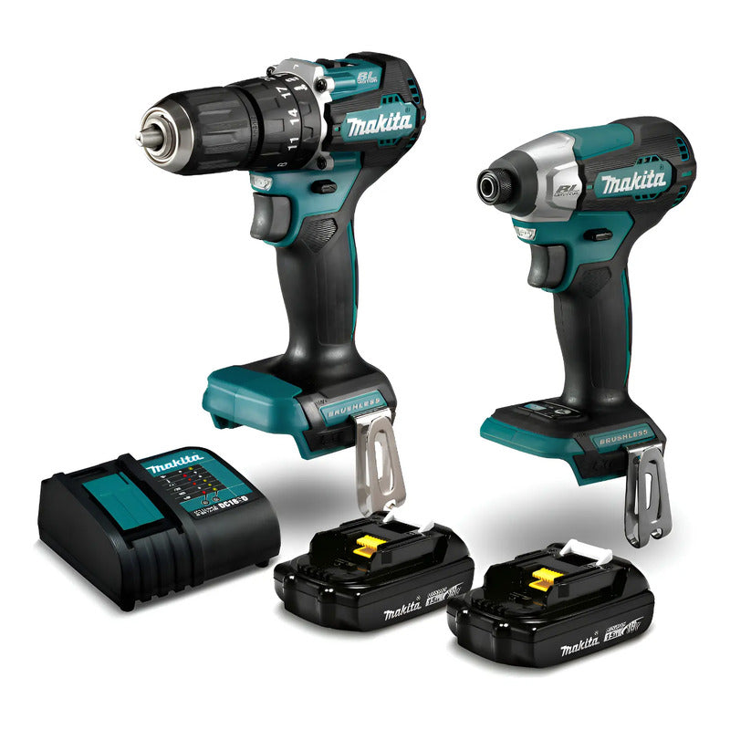 Kit Taladro + Atornillador Inalámbrico 18v Makita Dlx2414yx7 Turquesa