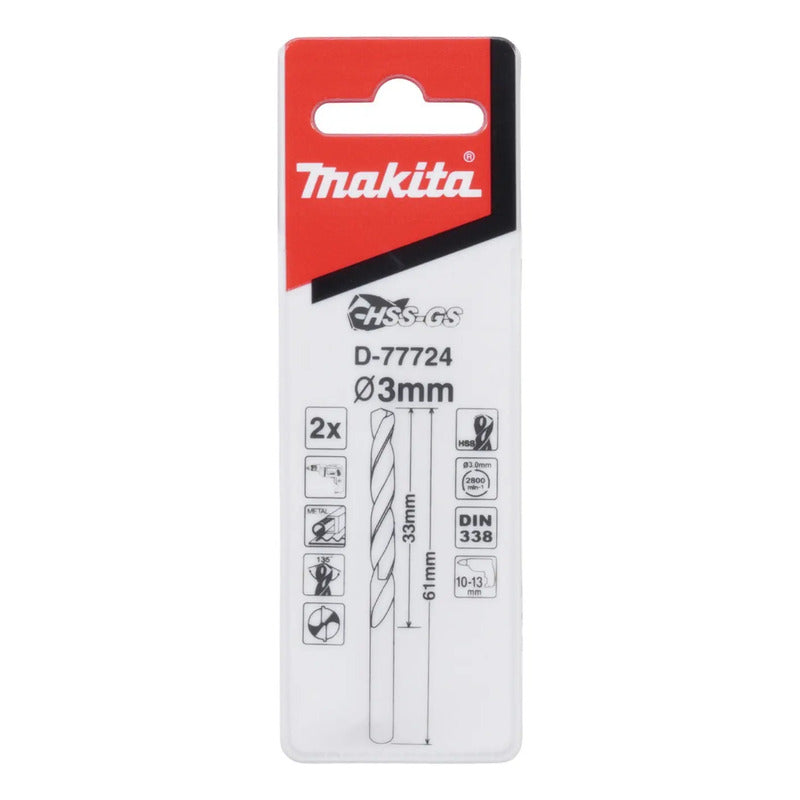 Set 2 Brocas Hss-gs P/metal 3.0x61mm Makita D-77724