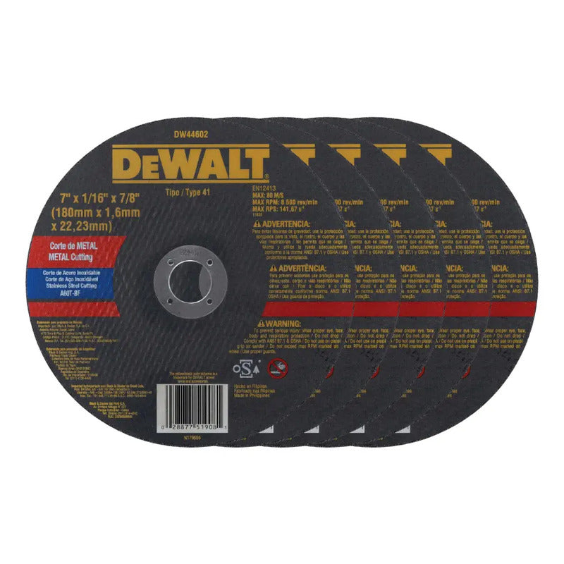 Pack 5 Disco Corte Metal 7  X 1/16'' X 7/8'' Dw44602 Dewalt Negro