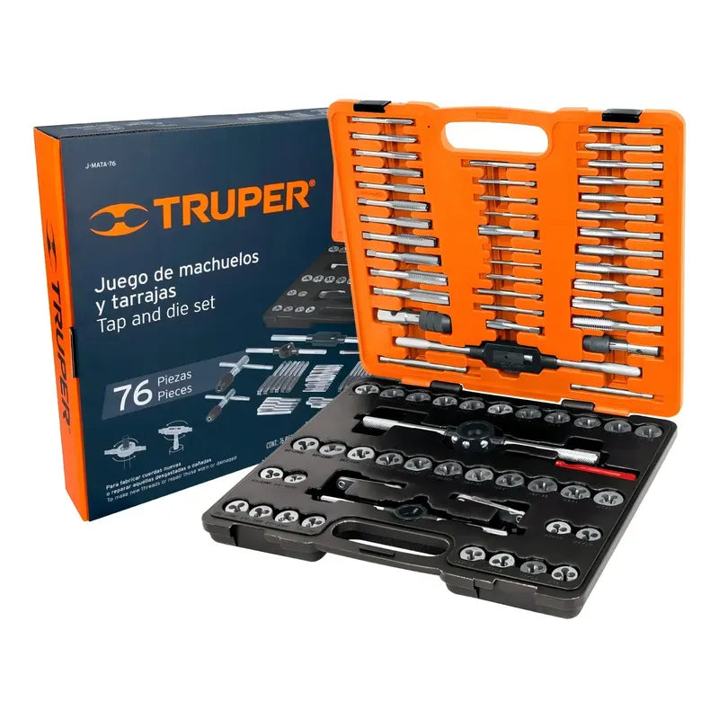Juego De Machuelos Y Tarrajas, 76 Piezas Truper 12443 Naranja