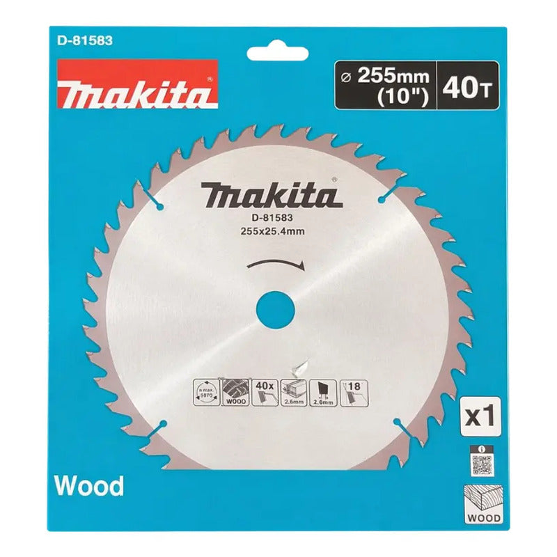 Disco Sierra Circular Makita 255mm 40 Dientes Madera D-81583 Azul Petróleo