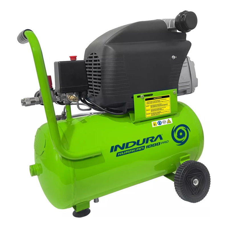 Compresor Huracán 1000 Pro 24 Lts. 1.5hp + Kit 5 Pzs. Indura Verde 50 Hz Monofásica