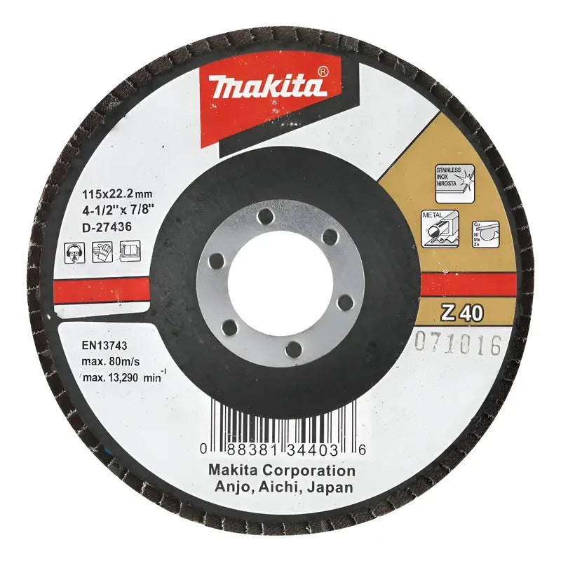 Disco Traslapado Metal/inox 4 1/2'' Zirconio Makita D-27436 Azul Acero