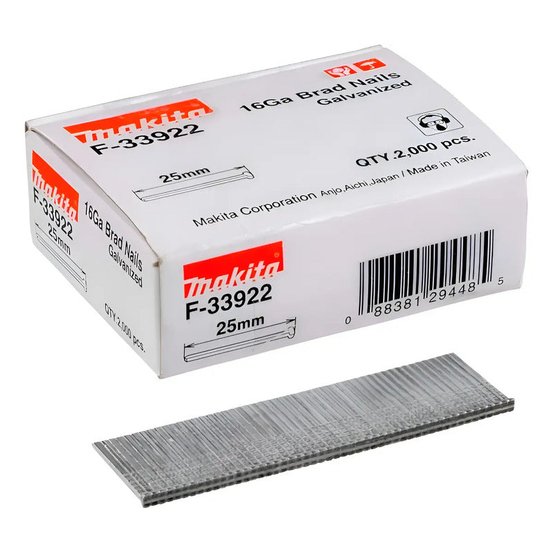 Clavos Punta 25mm Calibre 16ga / 2.000 Pzas Makita F-33922 1.6 Mm 2.5 Cm