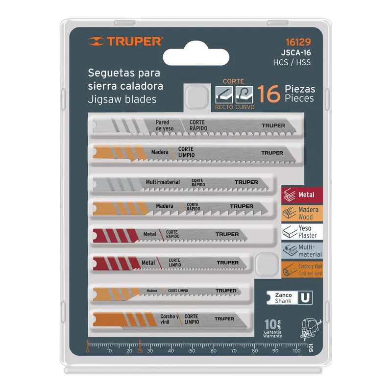 Juego Hojas Truper Para Sierra Caladora - 16 Piezas