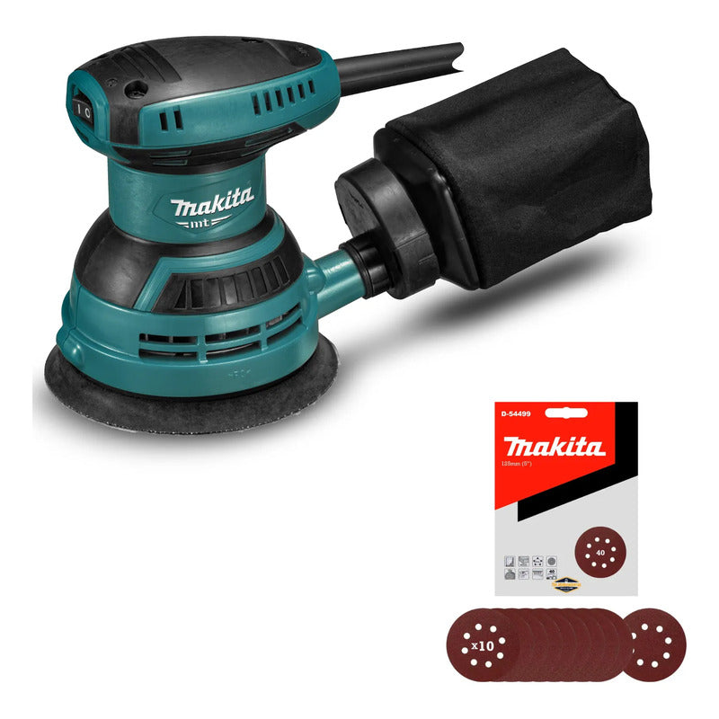 Lijadora Roto Orbital 125mm Makita M9204b + 10 Lijas G-40 Turquesa 50/60 Hz