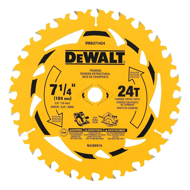 Disco De Sierra Circular De 7 1/4 Pulgadas Con Madera Dewalt Amarillo