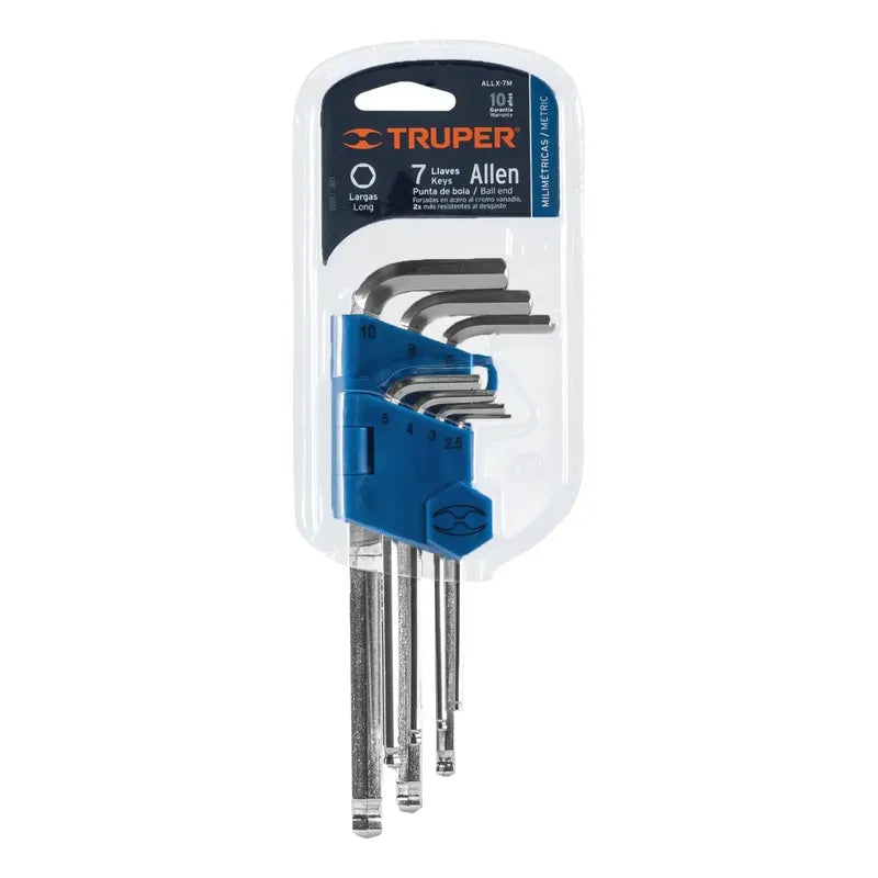Juego Llave Allen Milimetrico Punta Bola 7pcs Largas Truper