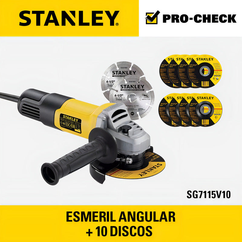 Esmeril Angular Stanley Sg7115v10-b2 4 1/2 7850w +10 Discos