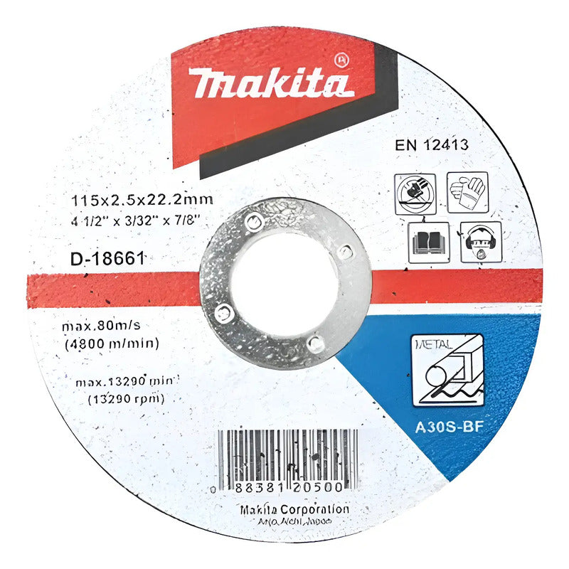 Pack 10 Discos Corte Metal 4-1/2 Makita D-18661 Azul Claro
